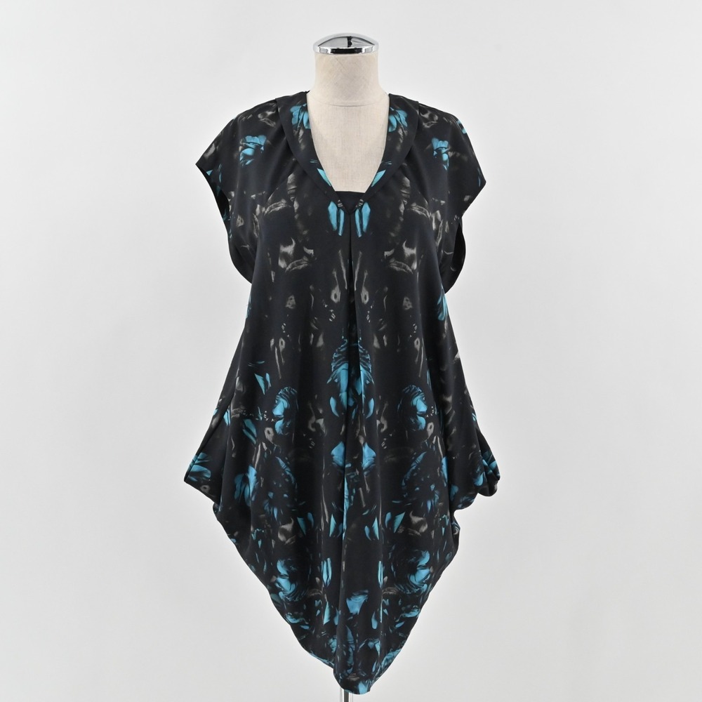 Allsaints Opium Oriana Dress Size‎ 4 Blue Black Abstract Print Asymmetric Mini